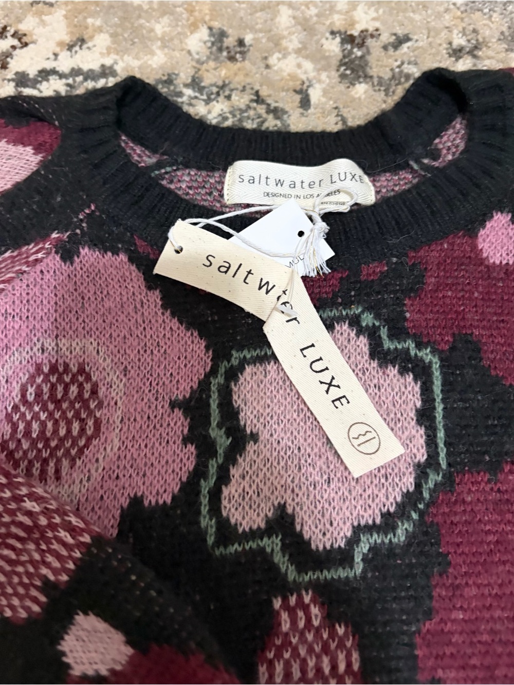 saltwater LUXE Pink and Burgundy Floral Crewneck Sweater